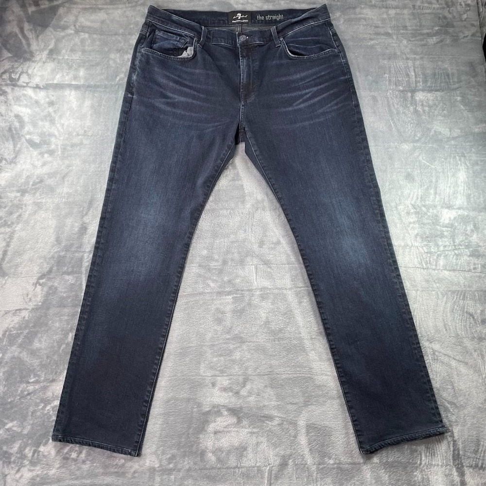 7 For All Mankind Jeans Mens 36x32 The Straight Blue Stretch Denim Dark Wash